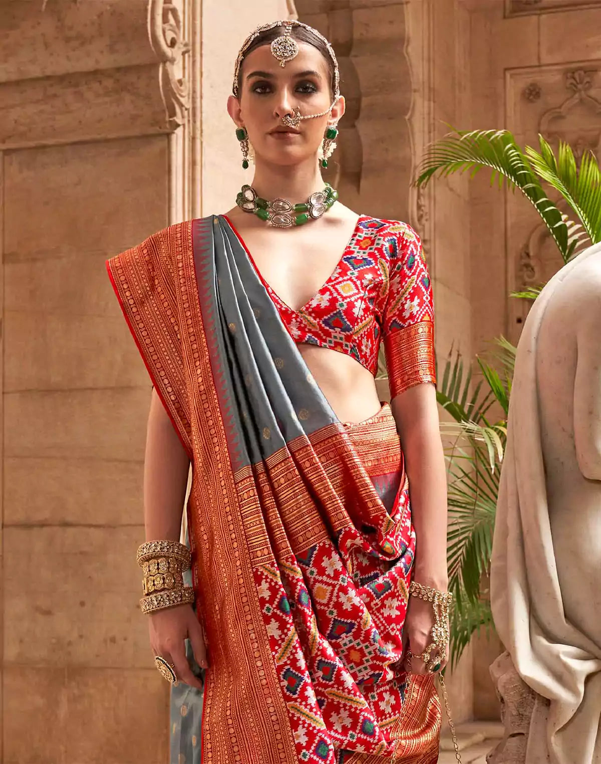 Image of Grey Soft Banaras Patola Saree