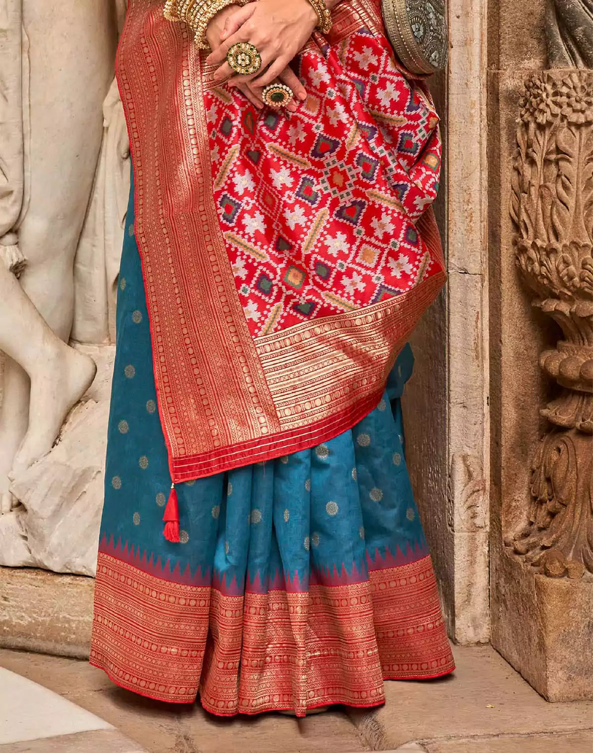 Image of Peacock Blue Banaras Patola Saree