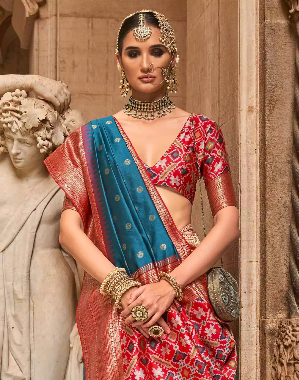 Image of Peacock Blue Banaras Patola Saree