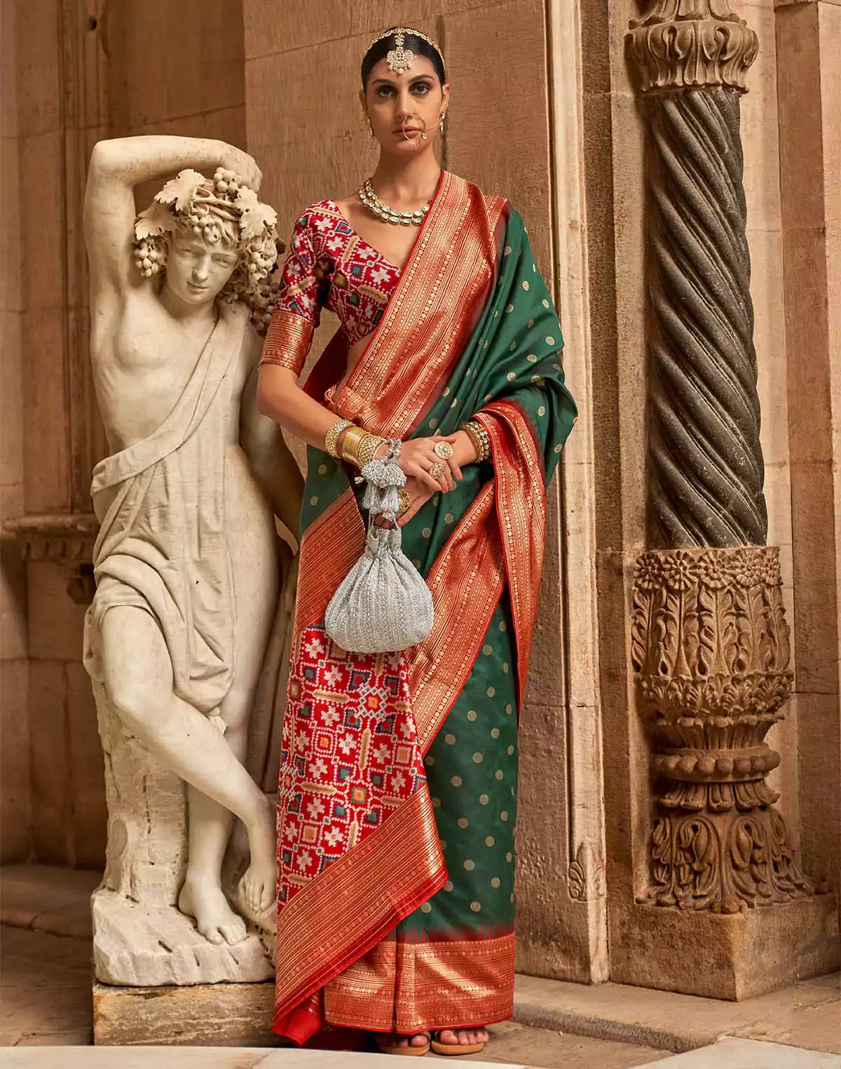 Image of Bottle Green Banaras Patola Saree