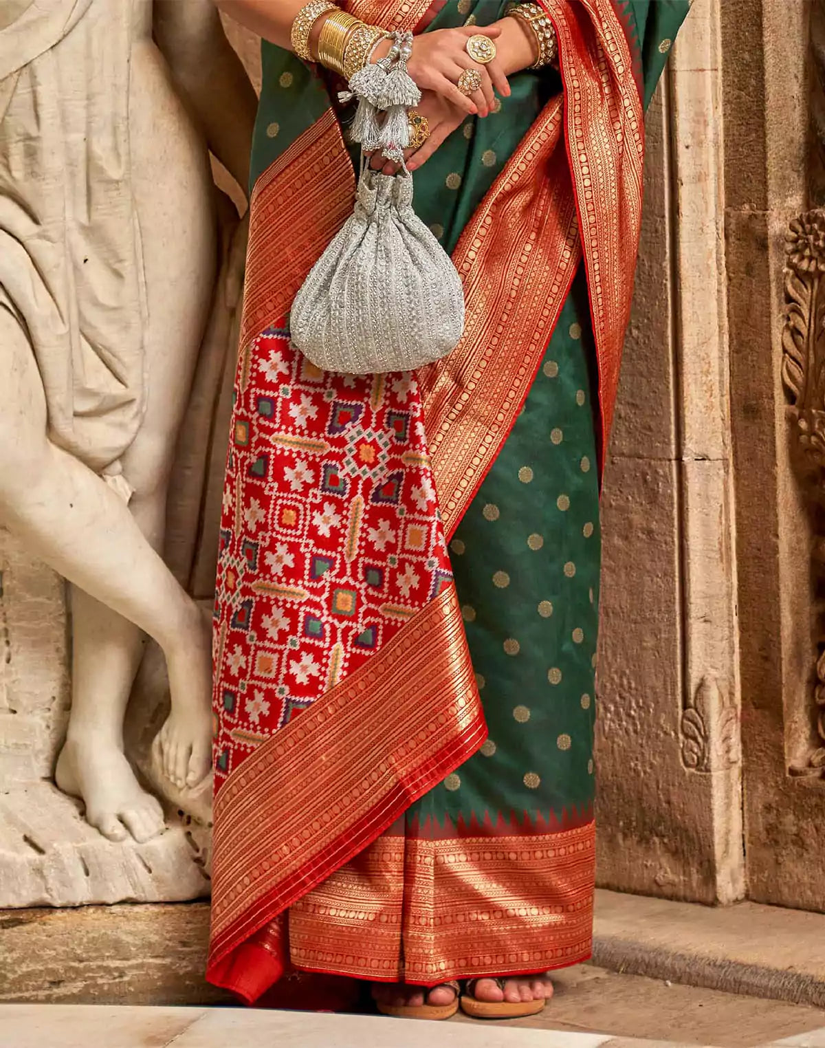 Image of Bottle Green Banaras Patola Saree