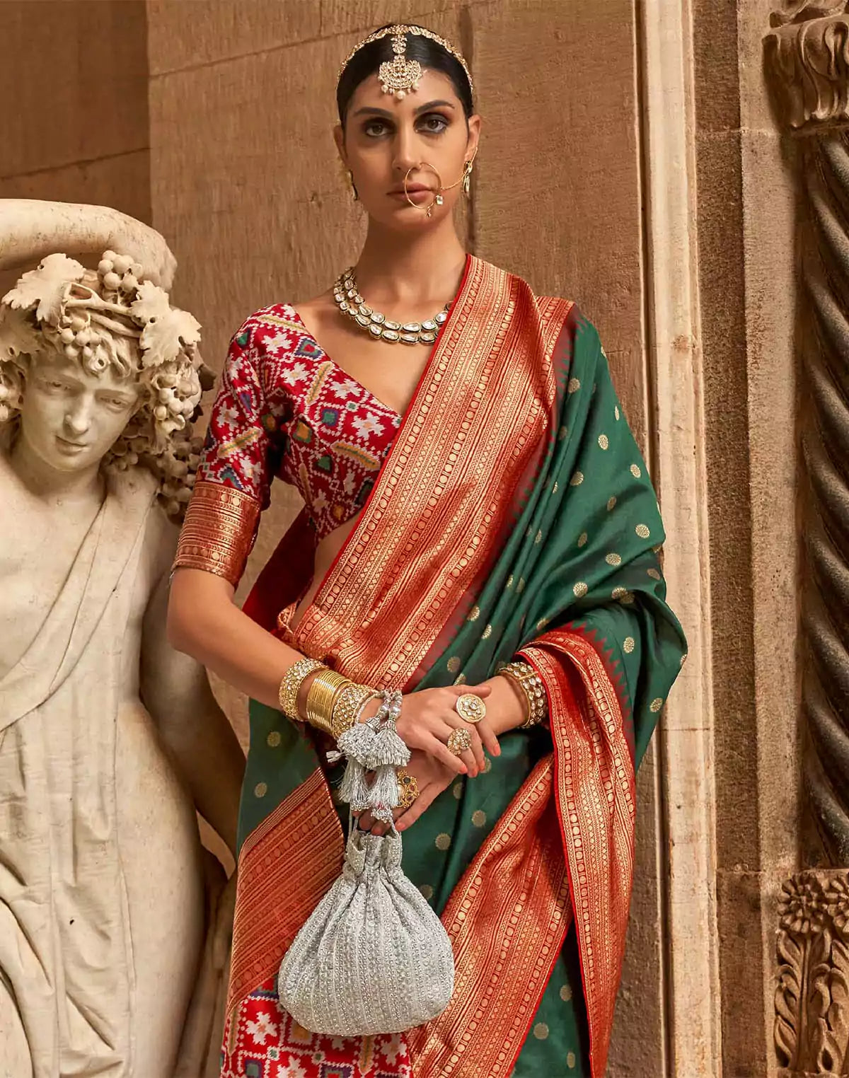 Image of Bottle Green Banaras Patola Saree