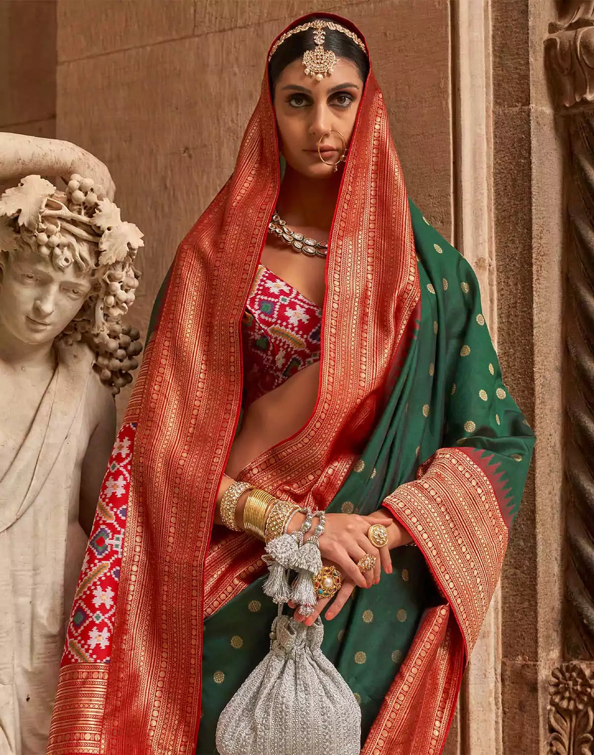 Image of Bottle Green Banaras Patola Saree
