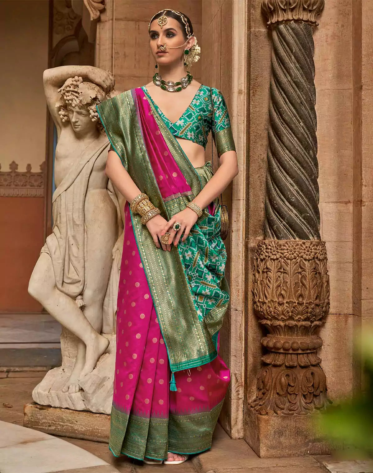 Image of Trendy Pink Coloured Banaras Patola Saree