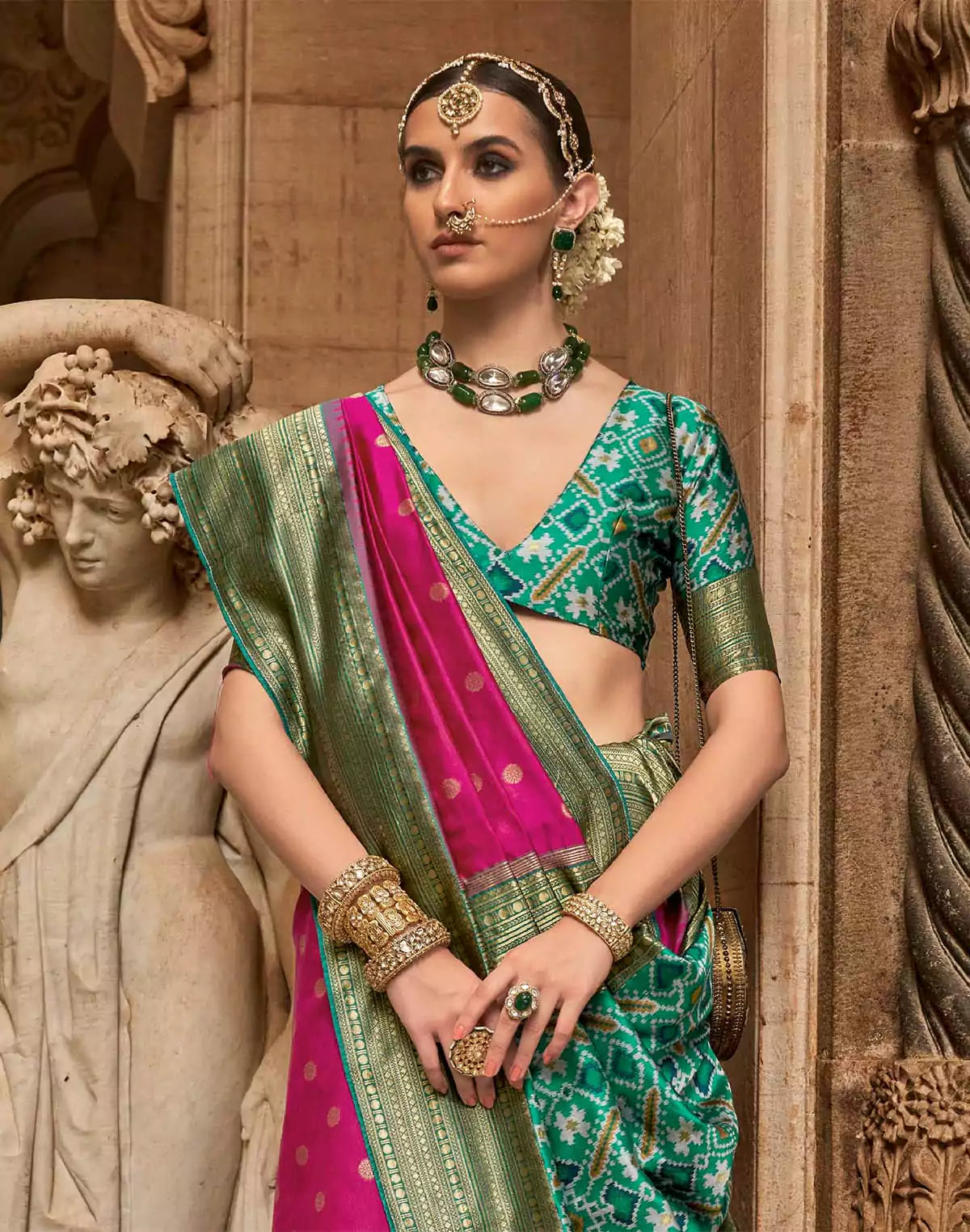 Image of Trendy Pink Coloured Banaras Patola Saree