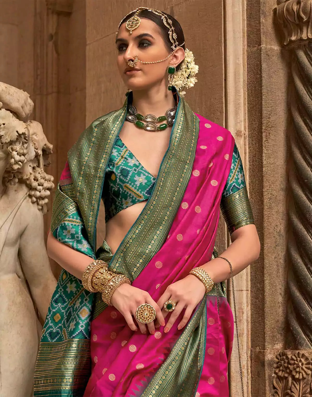 Image of Trendy Pink Coloured Banaras Patola Saree