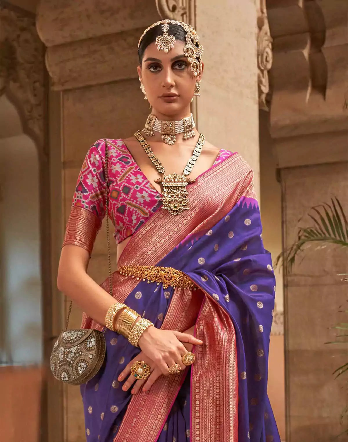 Image of Royal Blue Butta Banaras Patola Saree