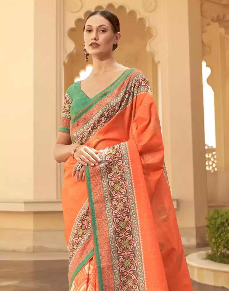 Image of Dola Silk Orange Coloured Saree
