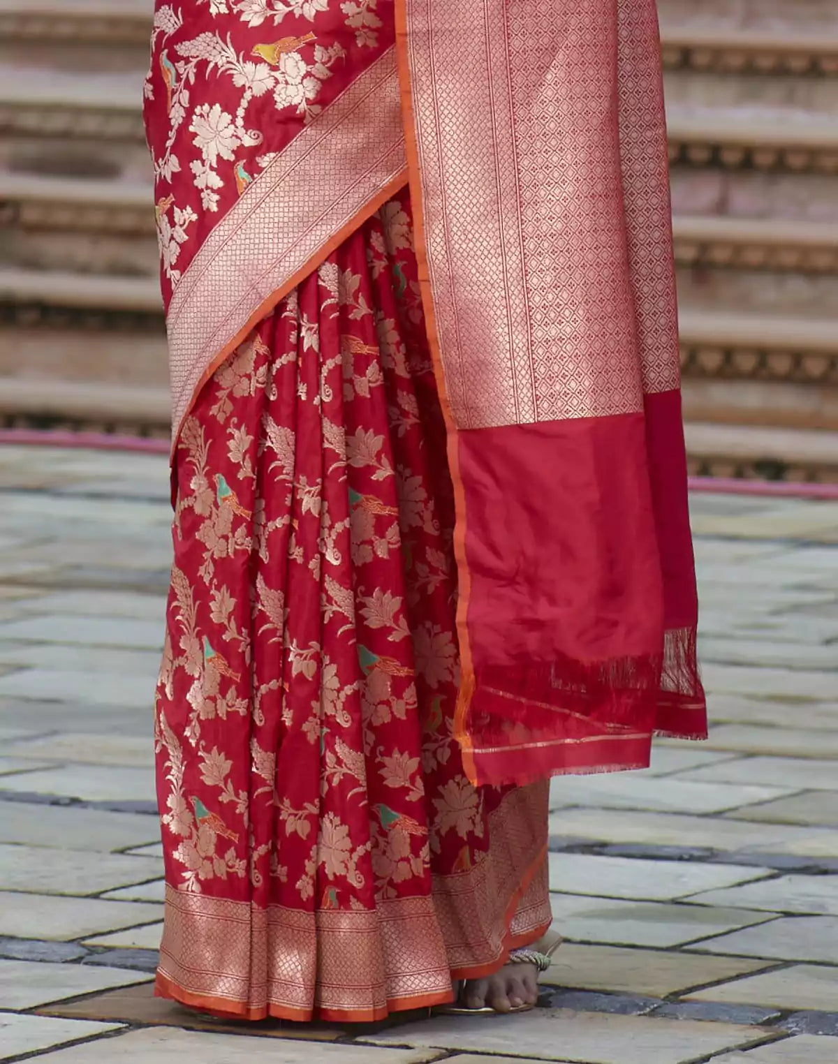 Image of Red all over full Jaal work Handloom Silk Banarasi Saree