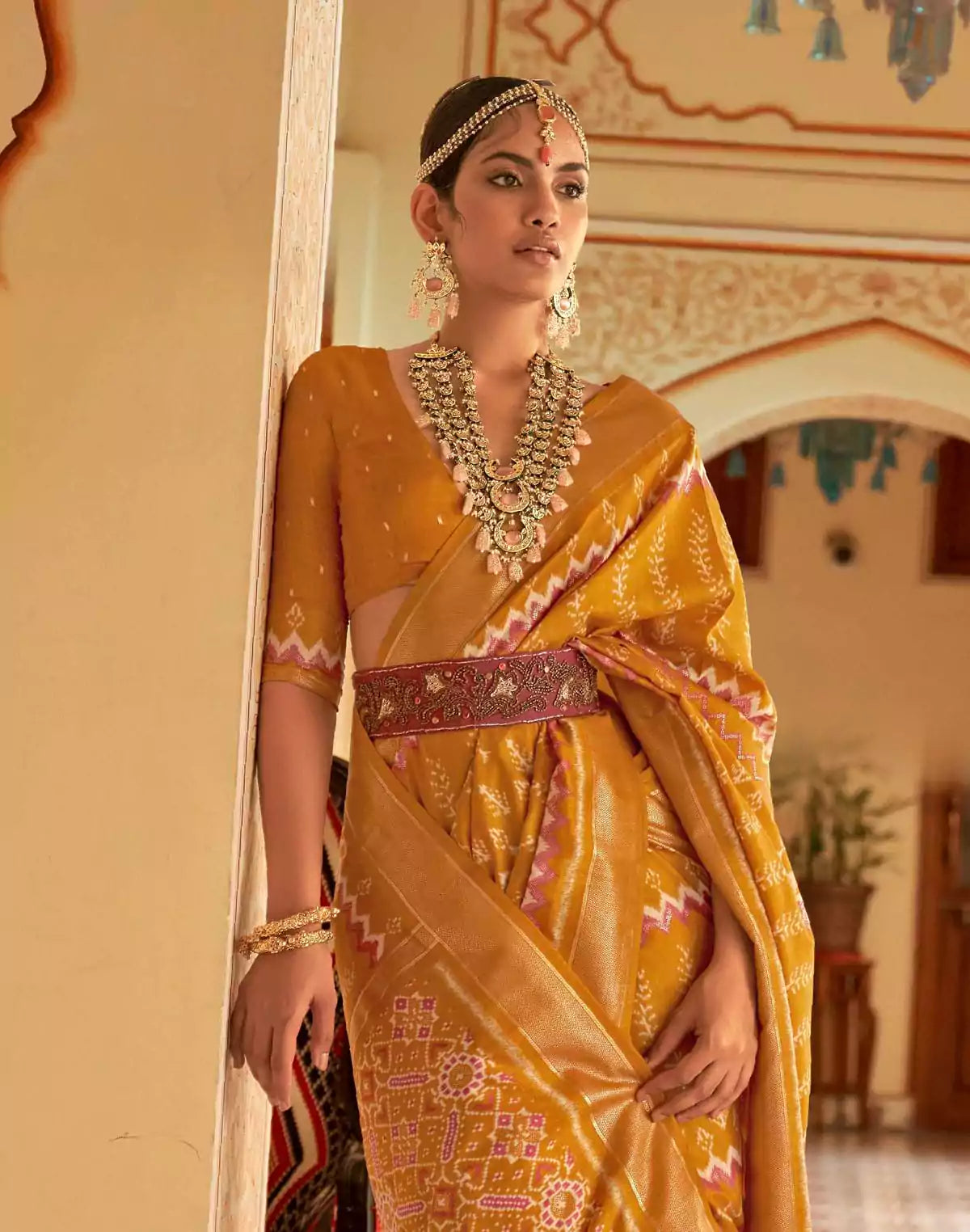 Image of Mustard Colour Patola Silk Saree