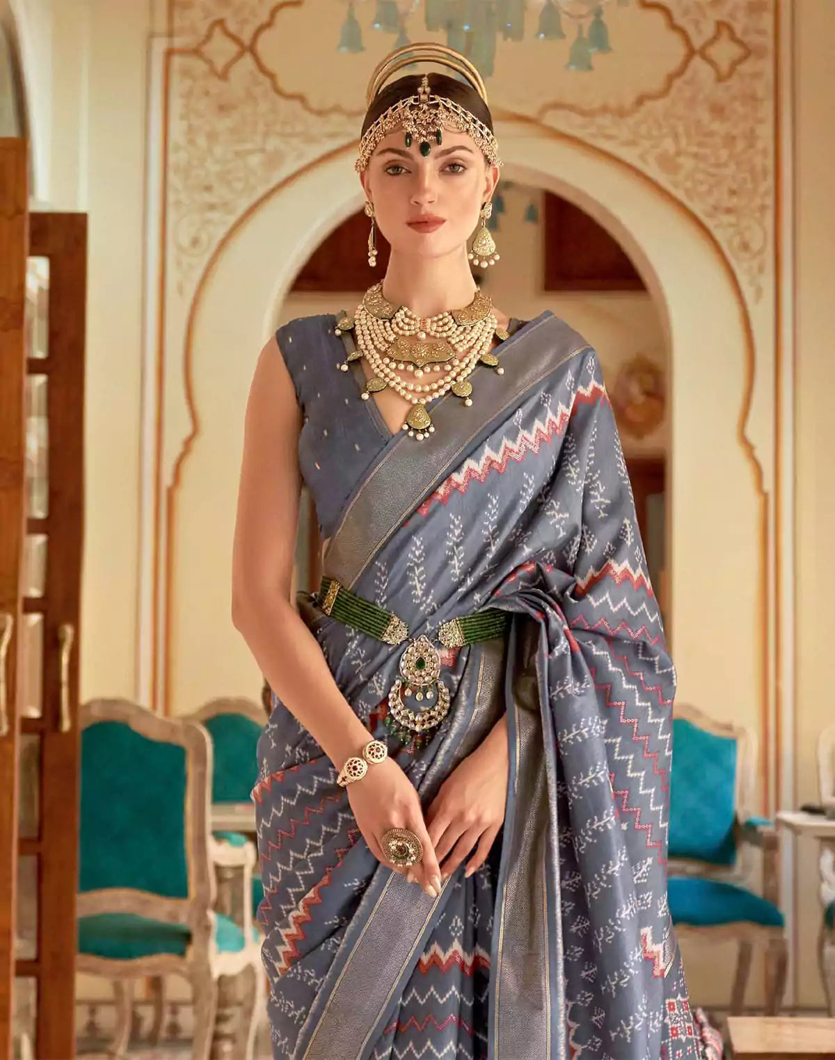 Image of Grey Coloured Woven Patola Saree
