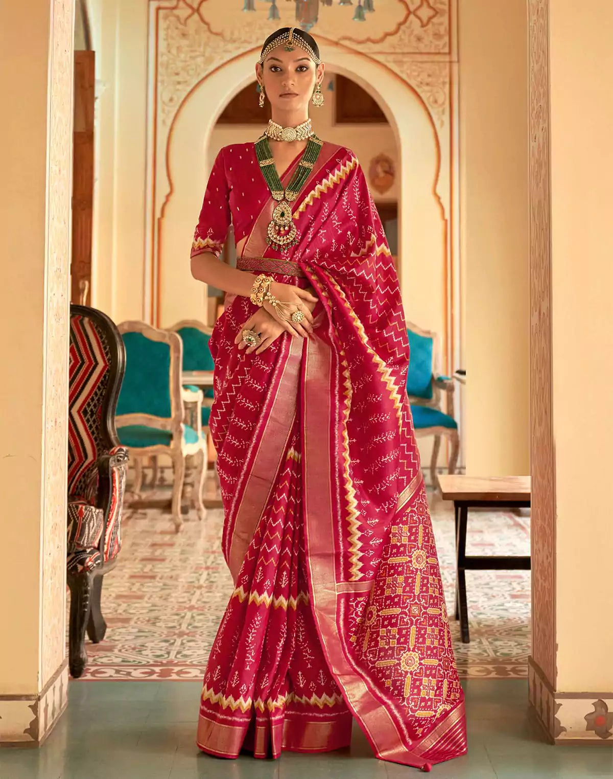 Image of Red smooth Patola Silk Saree