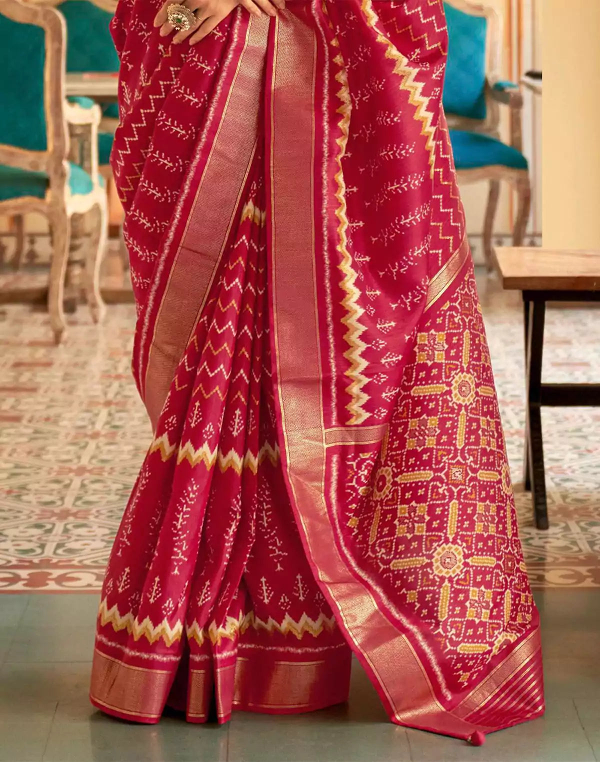 Image of Red smooth Patola Silk Saree
