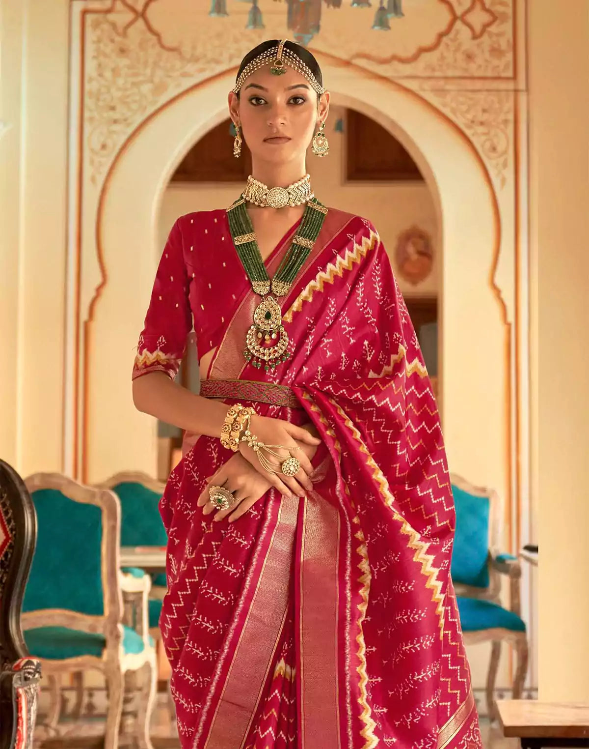 Image of Red smooth Patola Silk Saree