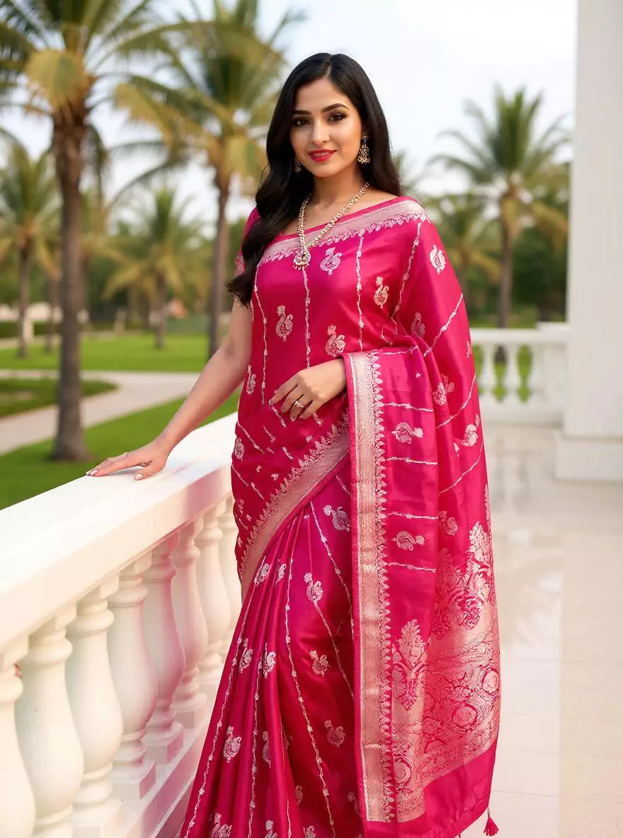 Image of Magenta Novelty Design Mashru Silk Saree and Self Jacquard Blouse