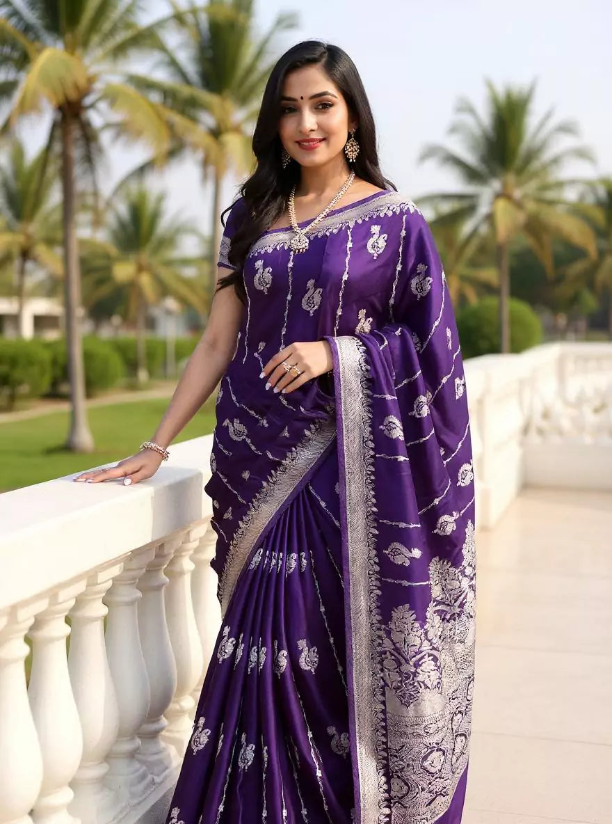 Image of Purple Novelty Design Mashru Silk Saree and Self Jacquard Blouse