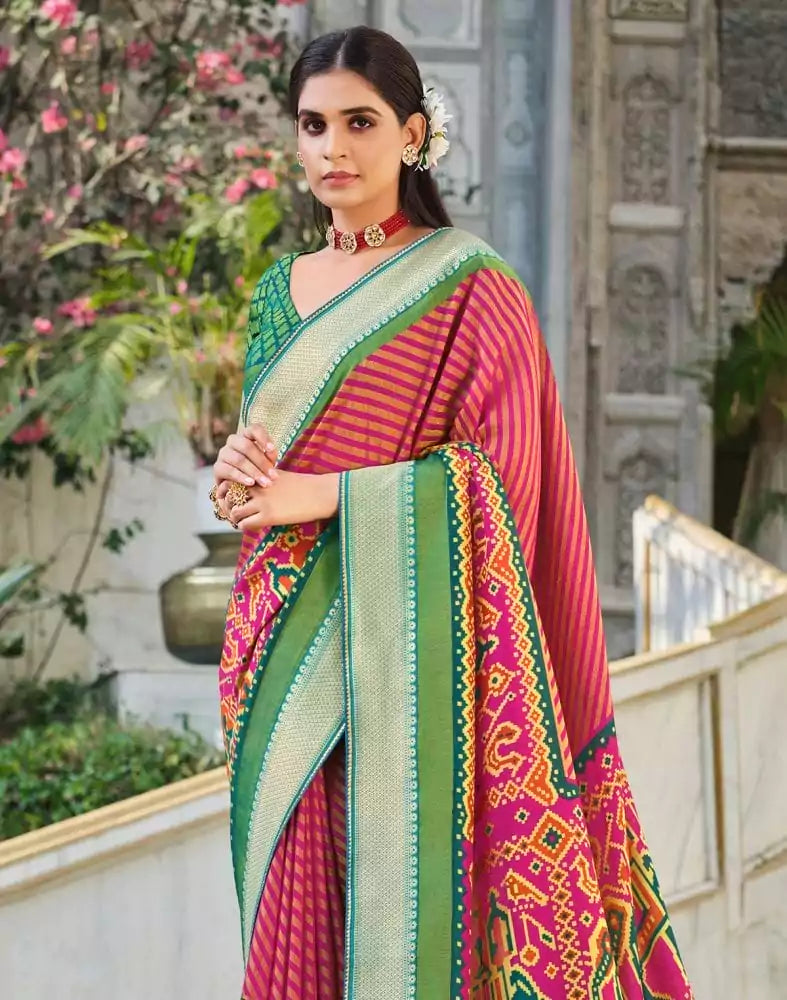 Image of Exclusive Magenta Striped Pattern Brasso Saree