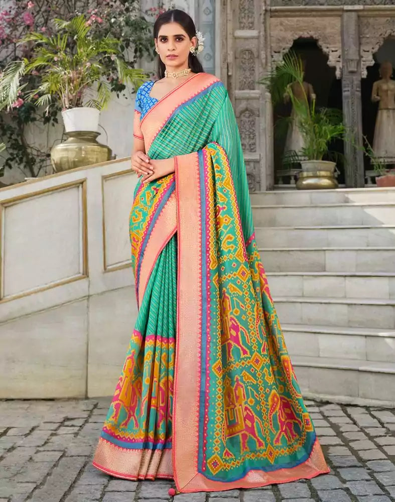 Image of Brasso Pattern Sea Green Coloured Saree