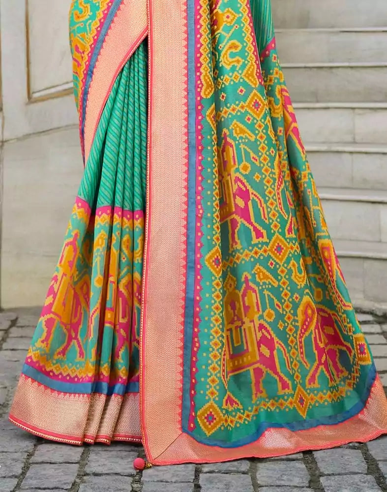 Image of Brasso Pattern Sea Green Coloured Saree