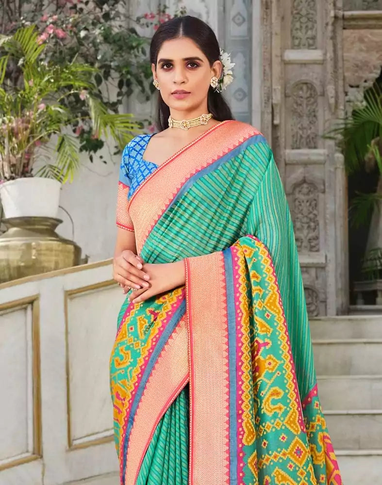 Image of Brasso Pattern Sea Green Coloured Saree