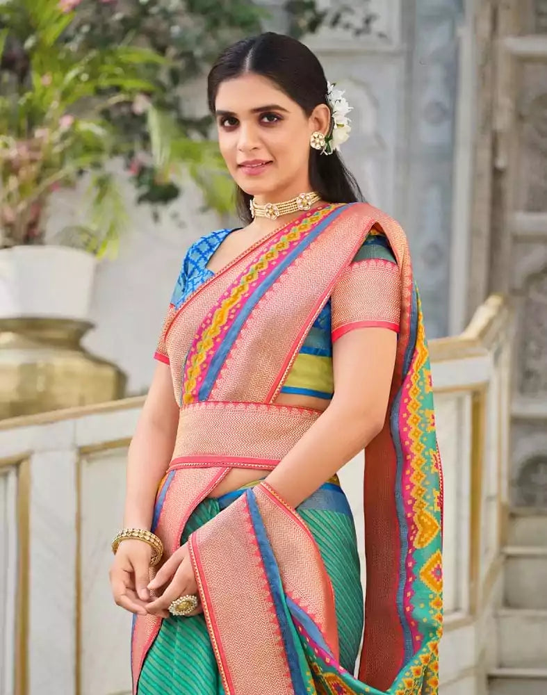 Image of Brasso Pattern Sea Green Coloured Saree