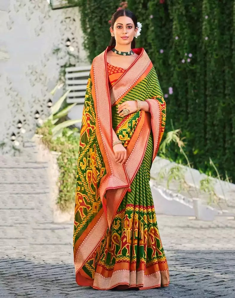 Image of Green Coloured Brasso Printed Saree