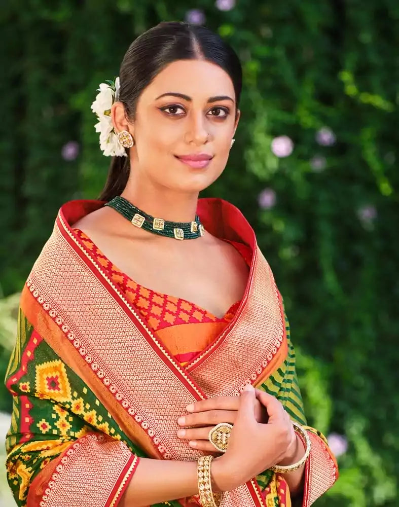 Image of Green Coloured Brasso Printed Saree
