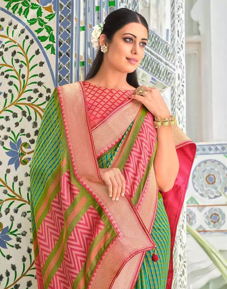 Image of Stylish Green Coloured Brasso Printed Saree