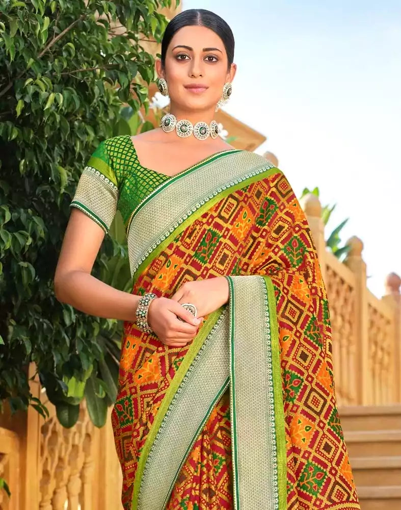 Image of Mustard Geometric Pattern Brasso Saree