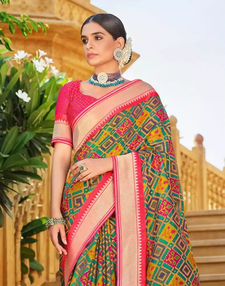 Image of Light Green Geometric Brasso Fancy Saree