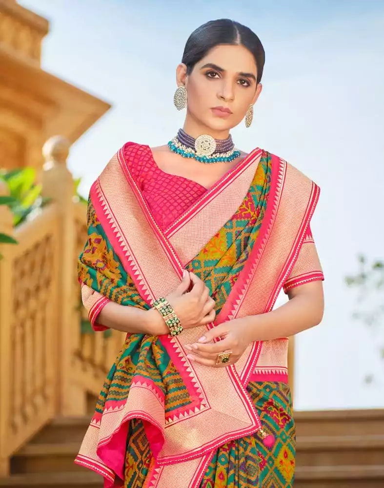 Image of Light Green Geometric Brasso Fancy Saree