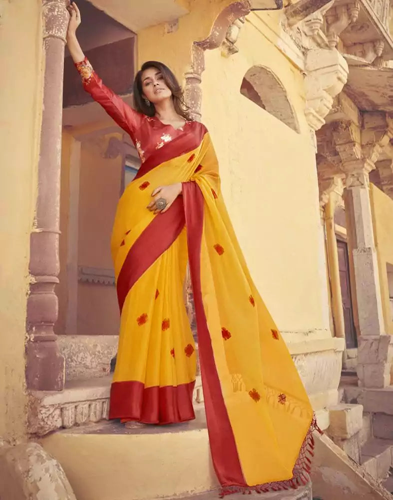 Image of Mustard Block Chiffon Printed