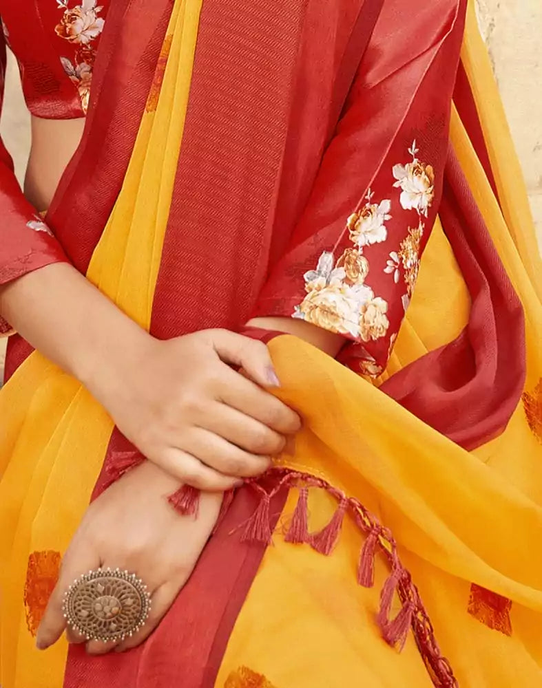 Image of Mustard Block Chiffon Printed