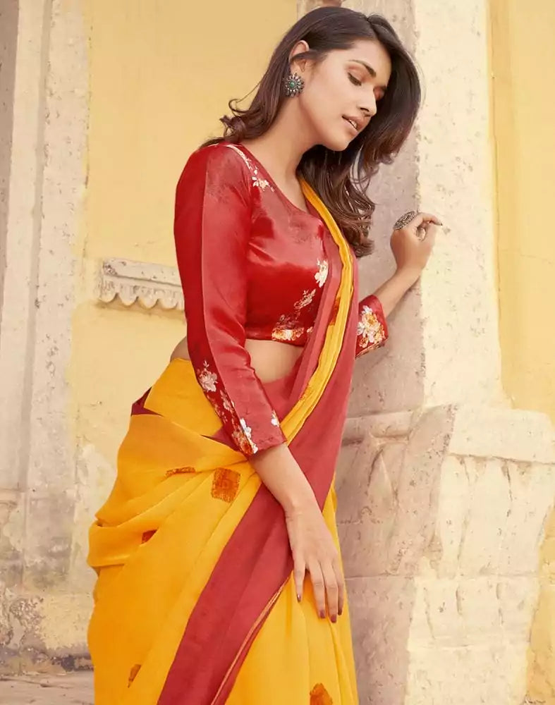 Image of Mustard Block Chiffon Printed