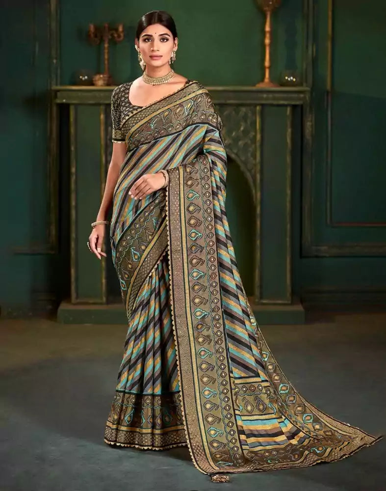 Image of Multi Color Striped Pattern Patola Saree