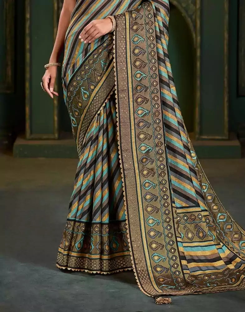 Image of Multi Color Striped Pattern Patola Saree
