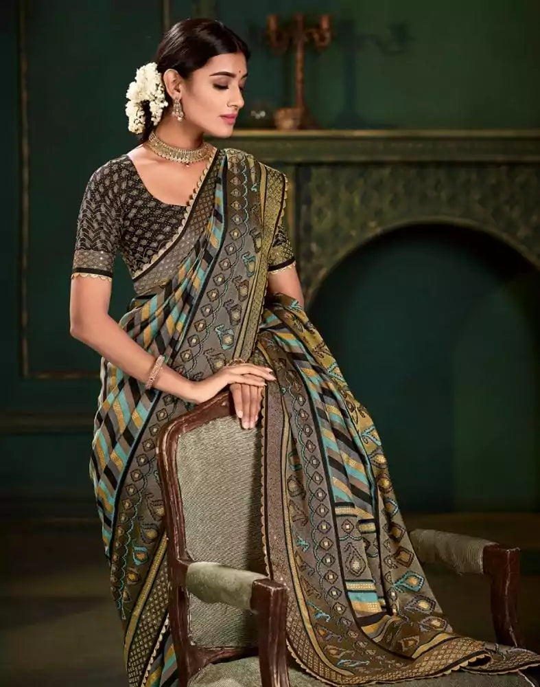 Image of Multi Color Striped Pattern Patola Saree