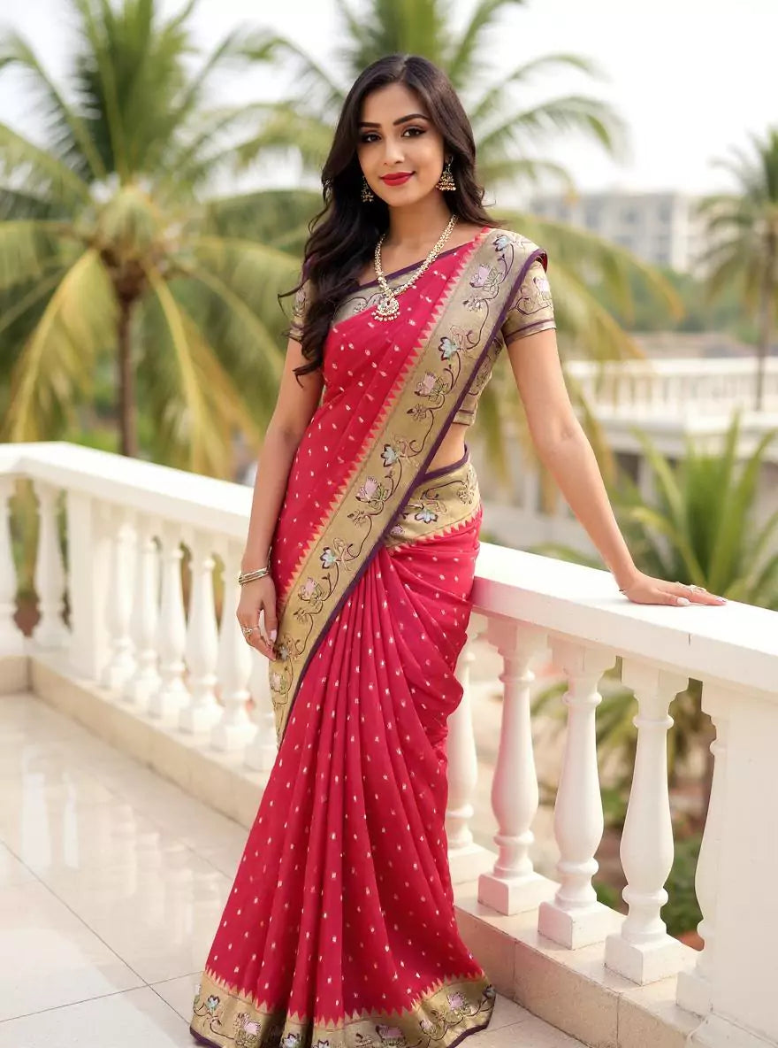 Magenta Zari Booti's Semi Georgette Fancy Saree