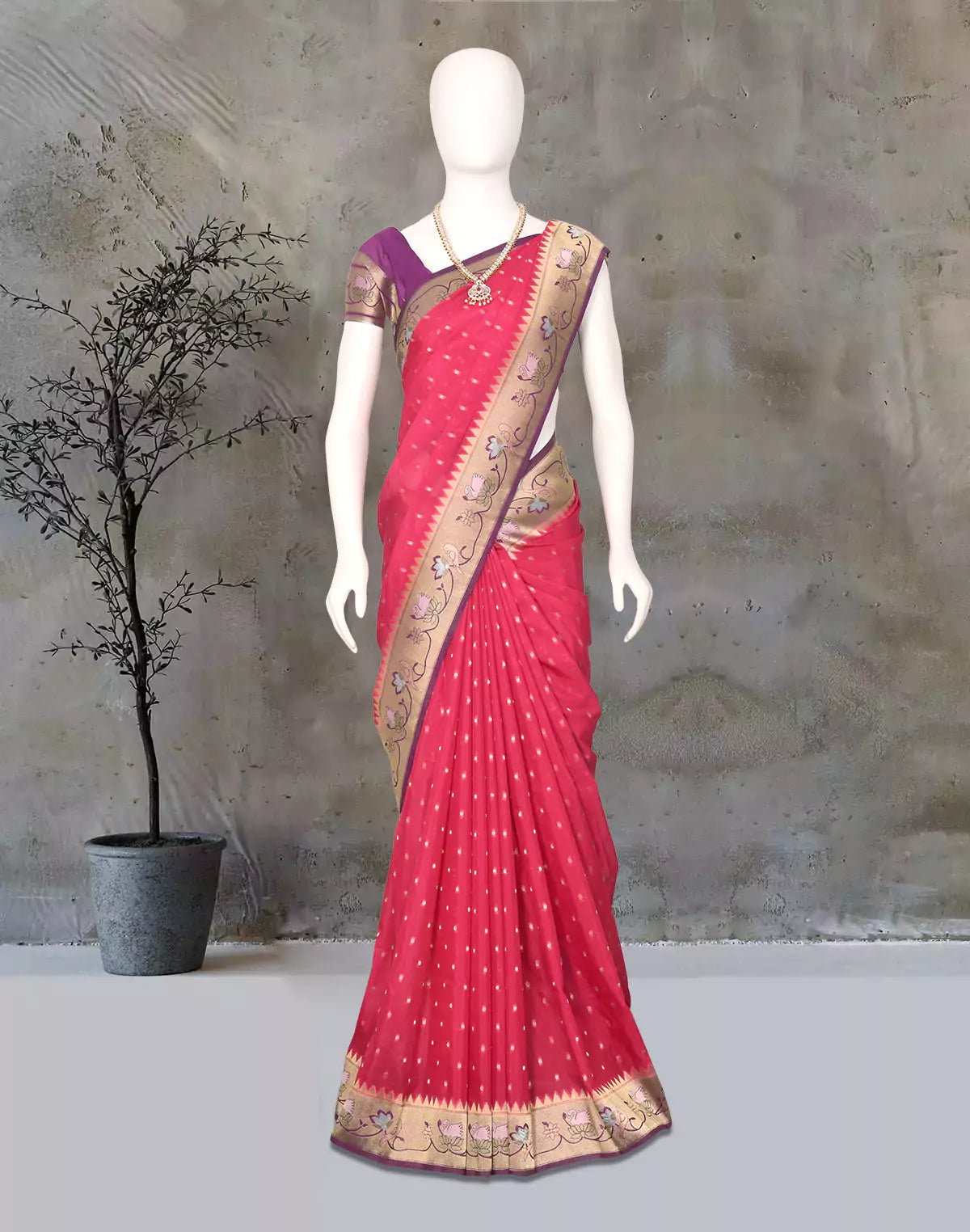 Magenta Zari Booti's Semi Georgette Fancy Saree