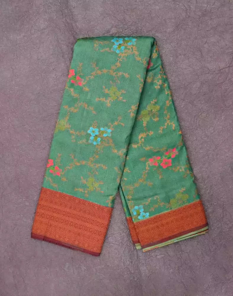 Image of Light Green Floral Semi Georgette Saree