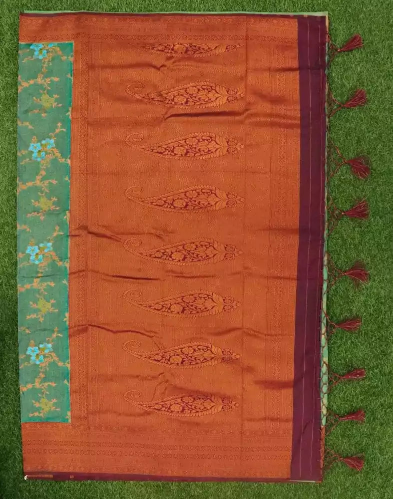 Image of Light Green Floral Semi Georgette Saree