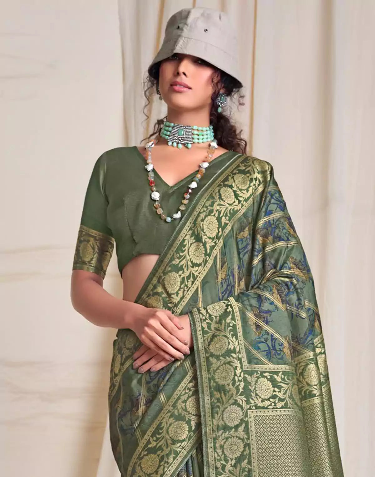 Image of Light Green Coloured Dola Silk Fabric Saree