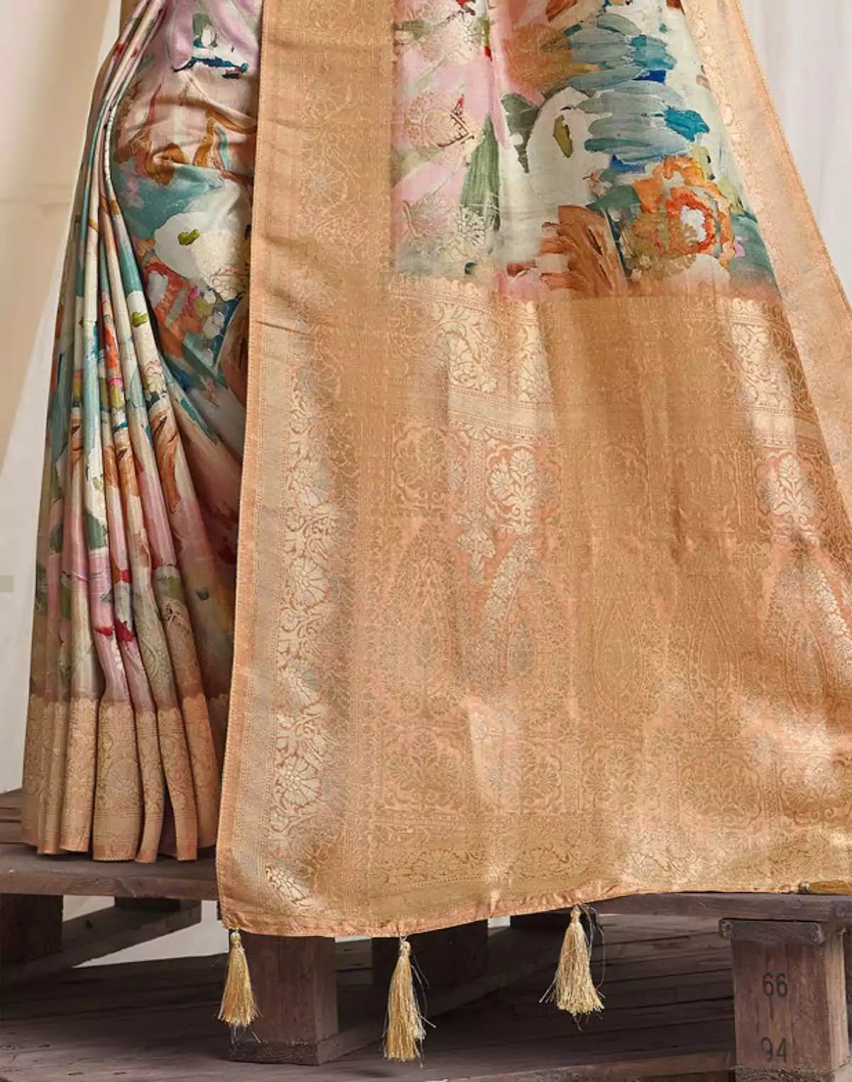 Image of Stylish Beige Soft Dola Silk Saree