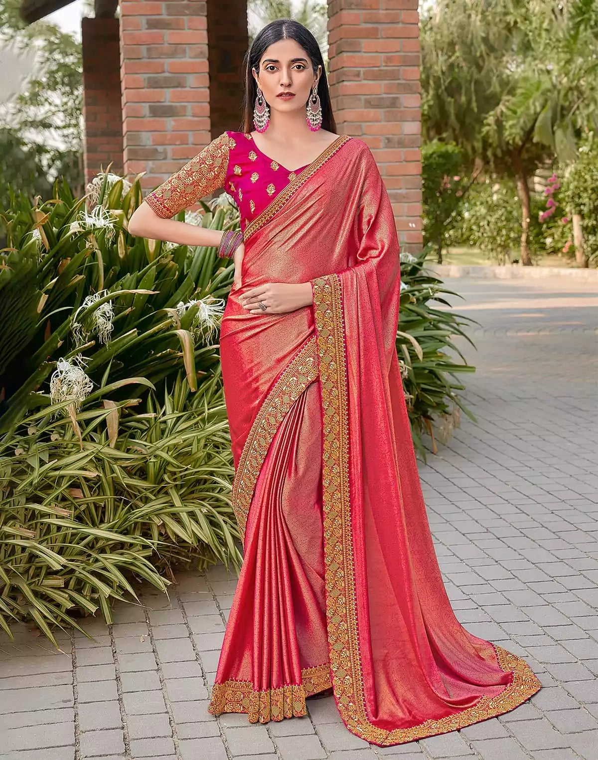 Image of Orange Coloured Dola Silk Saree with work Blouse