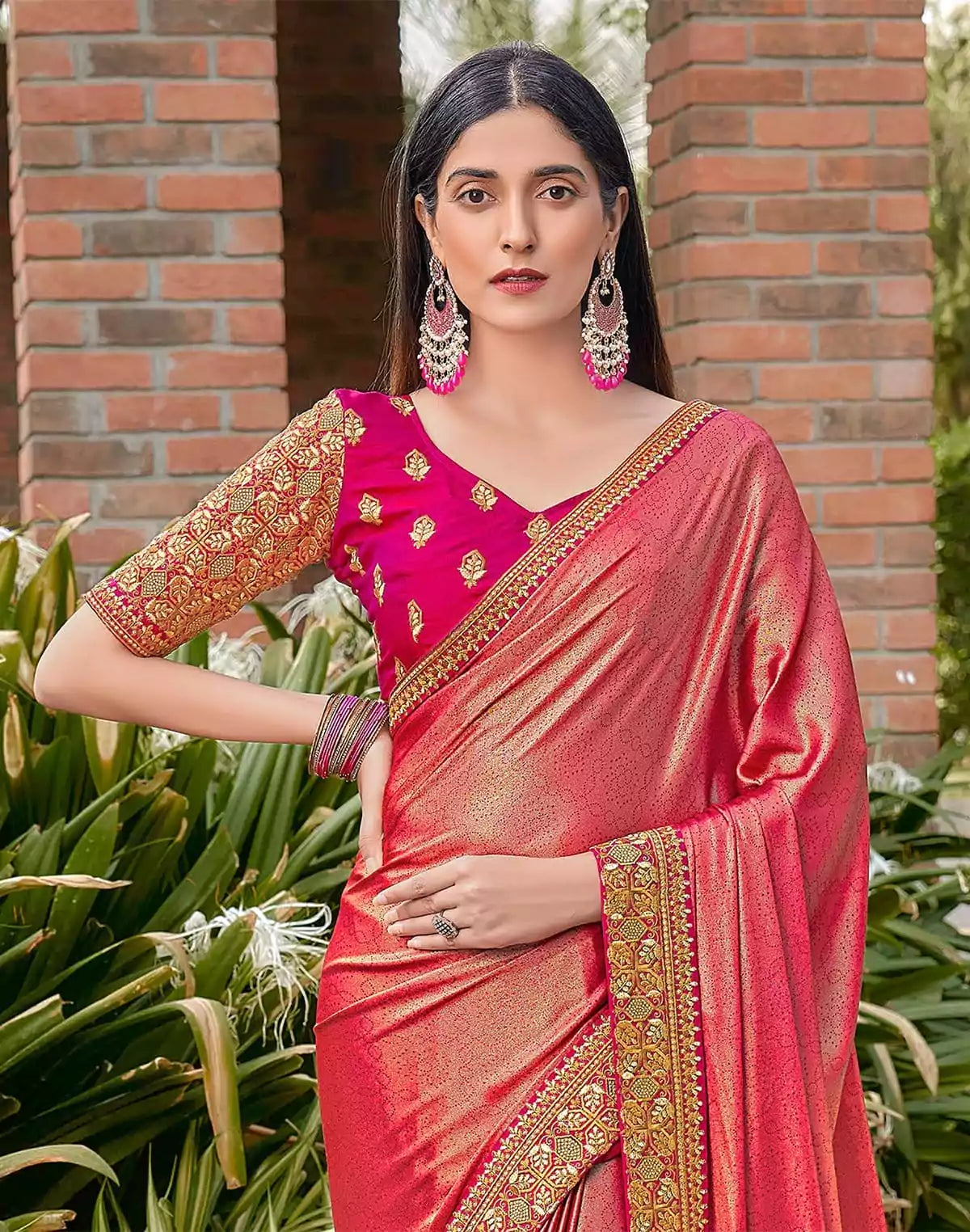 Image of Orange Coloured Dola Silk Saree with work Blouse