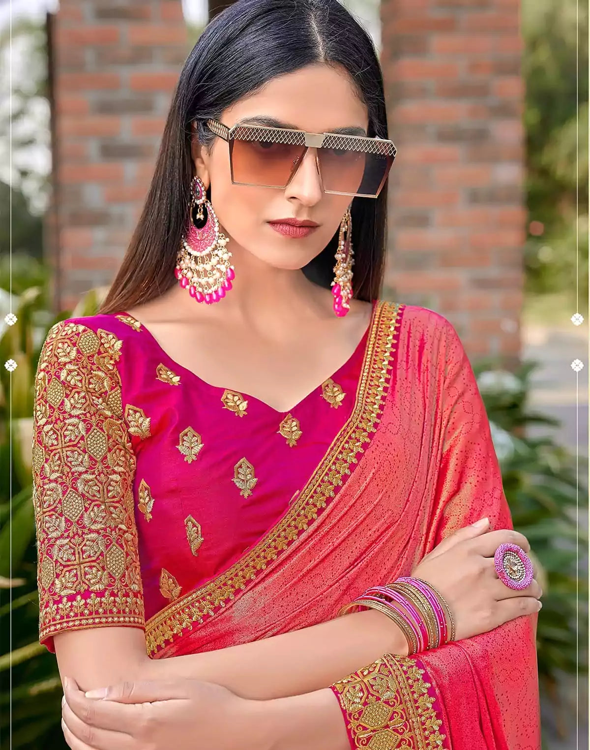 Image of Orange Coloured Dola Silk Saree with work Blouse