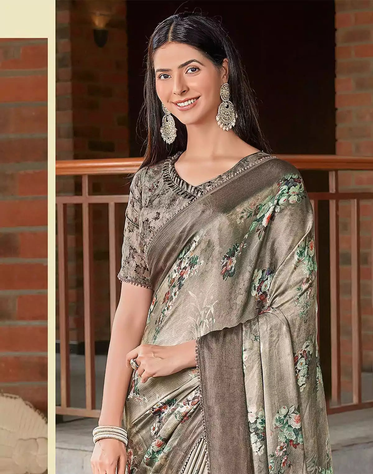 Image of Light Green Floral Design Dola Silk Saree