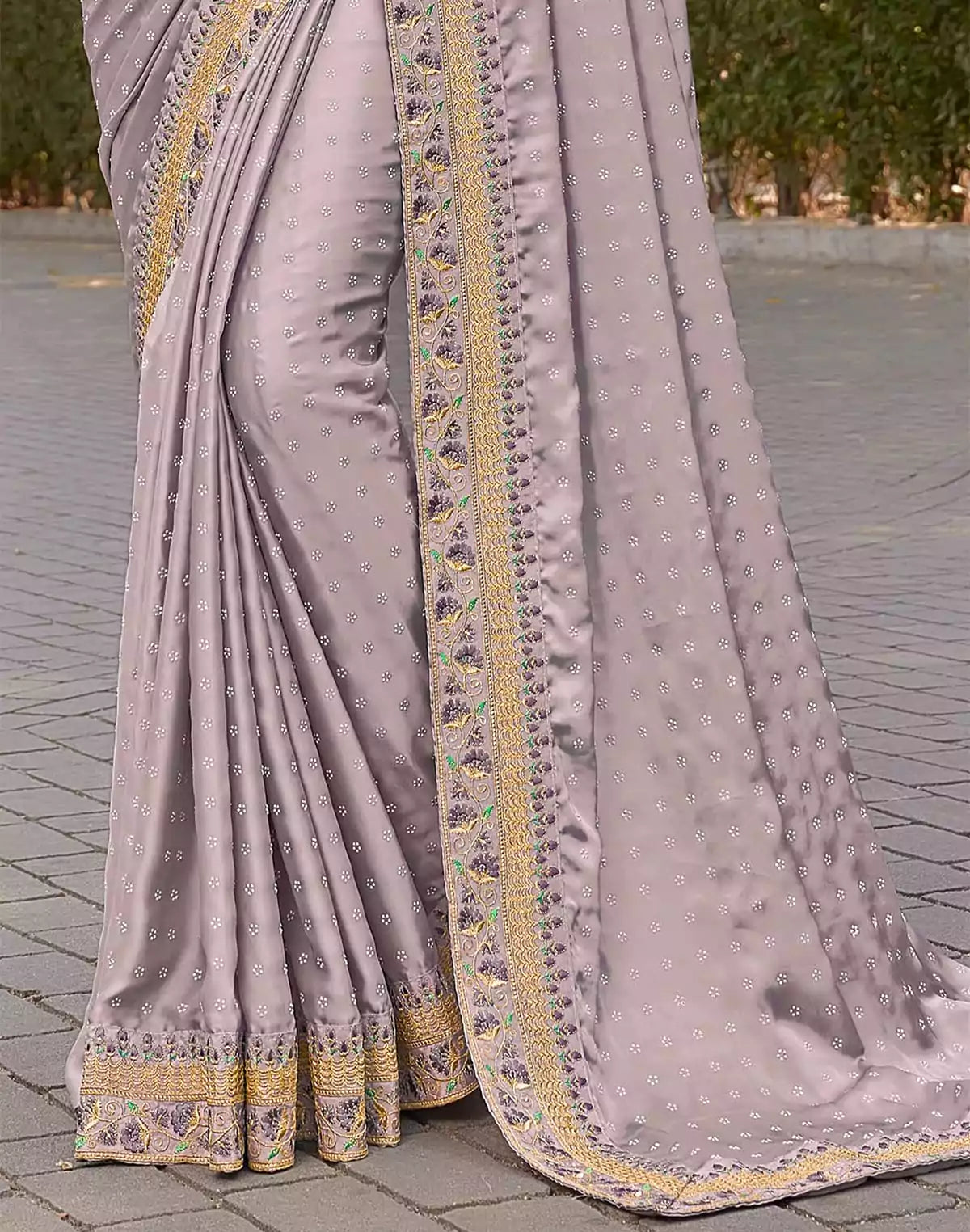 Image of Light Grey Dola Silk Saree with embroidery work Blouse