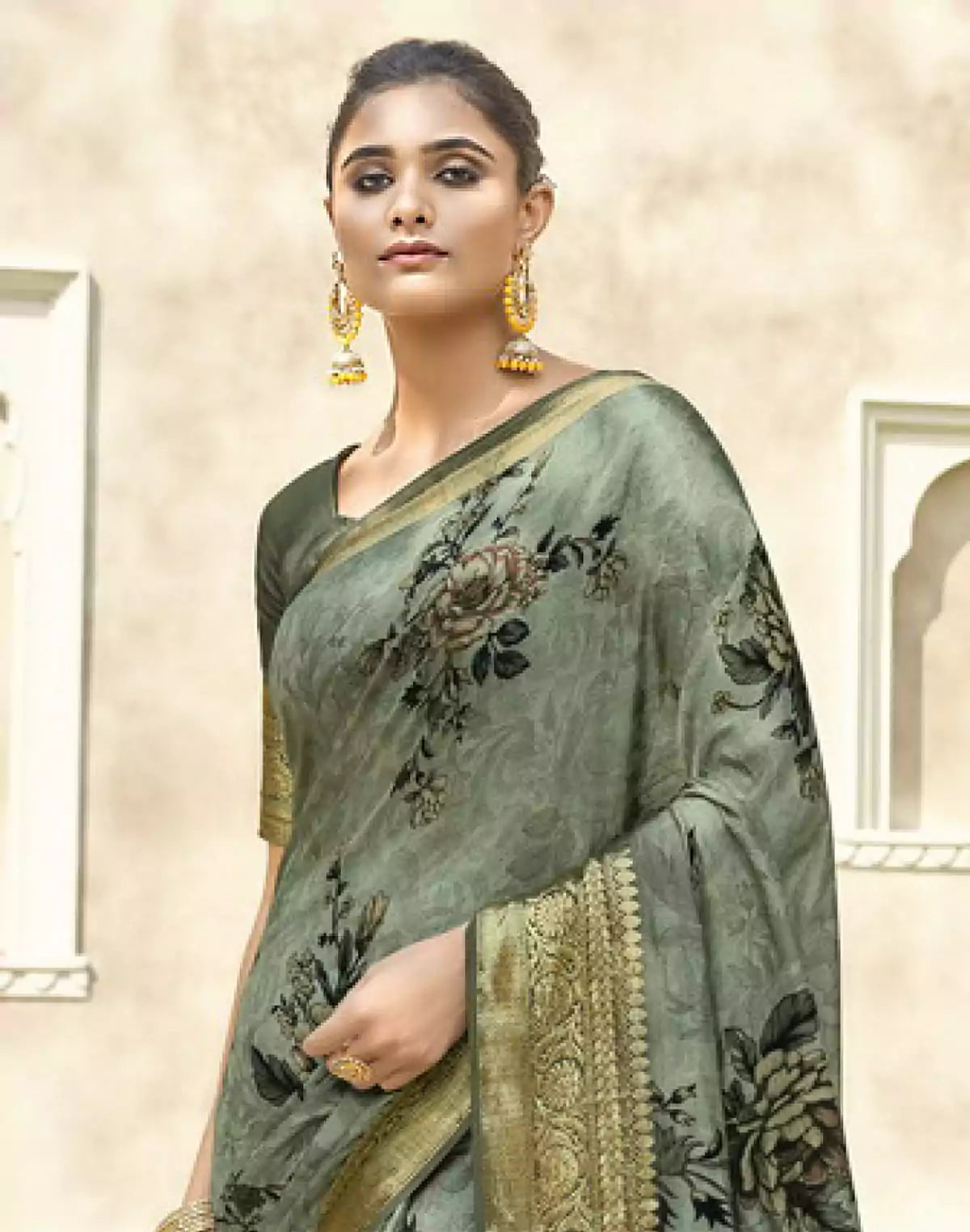 Image of Light Mehendi Dola Silk Digital Print Saree