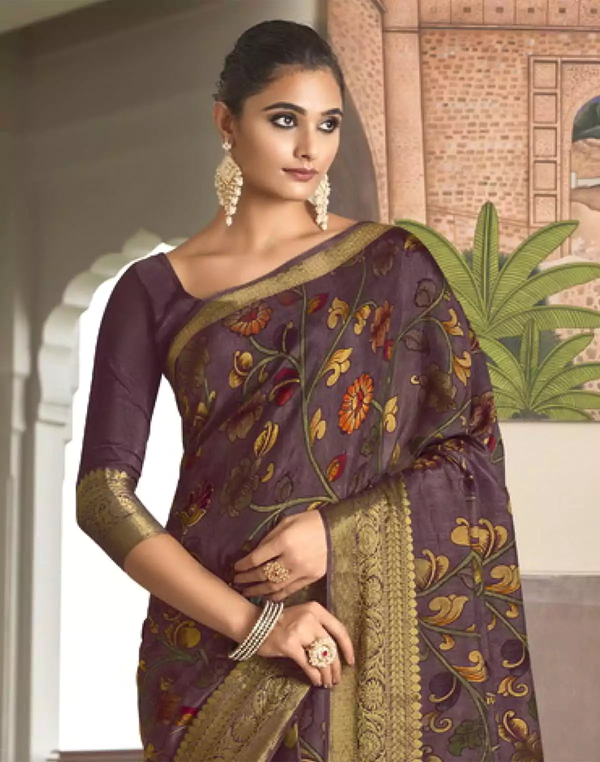 Image of Soft Dola Silk and Kalamkari Printed work Saree